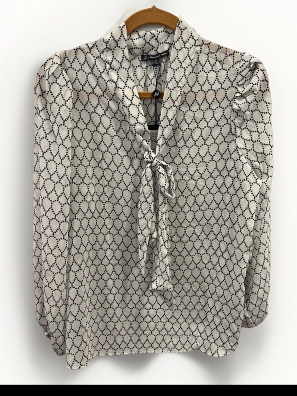NWT Adrianna Papell Printed Chiffon Tie Neck Sheer Blouse Women's M MSRP $79
